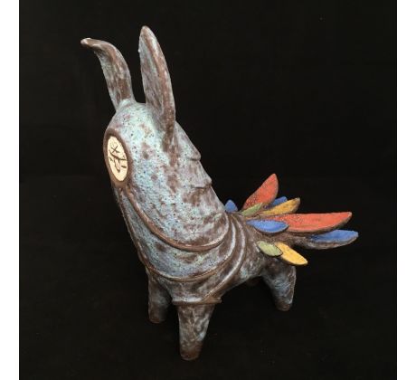 Keramický koník s ohnivým chvostom, modrý