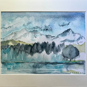 Štrbské pleso akvarel zima zarámované, Vavrínová