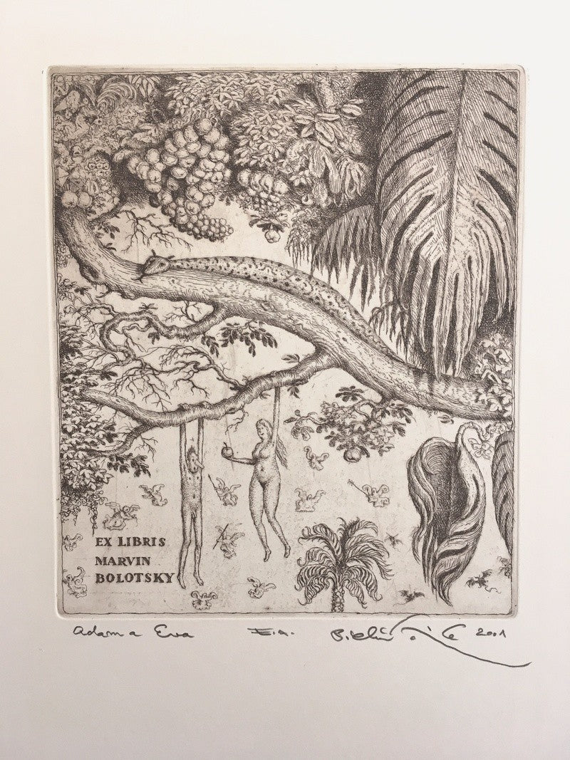 Peter  Kľúčik, EX LIBRIS MARVIN BOLOTSKY Adam a Eva 2001