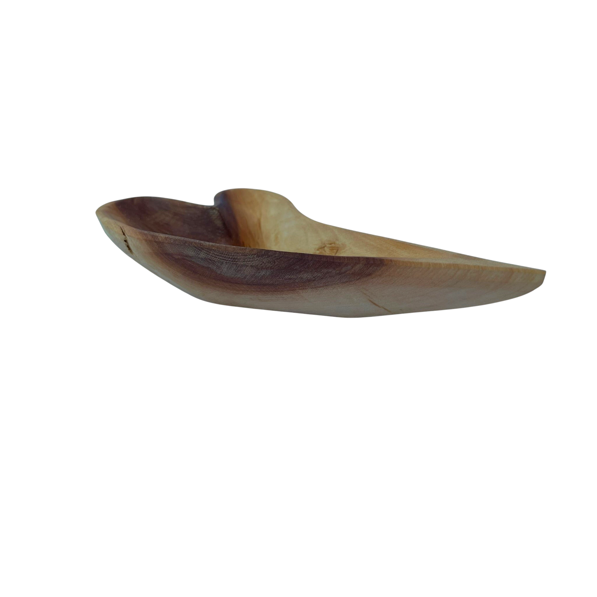 Magis Art Shop hand-carved heart-shaped wooden bowl for nuts or candy with natural wood grain finish
