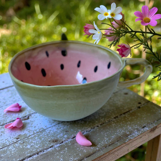 Keramická šálka a miska - melón