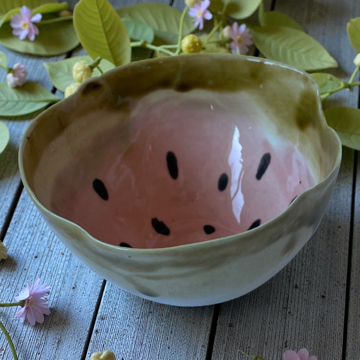 Keramická šálka a miska - melón