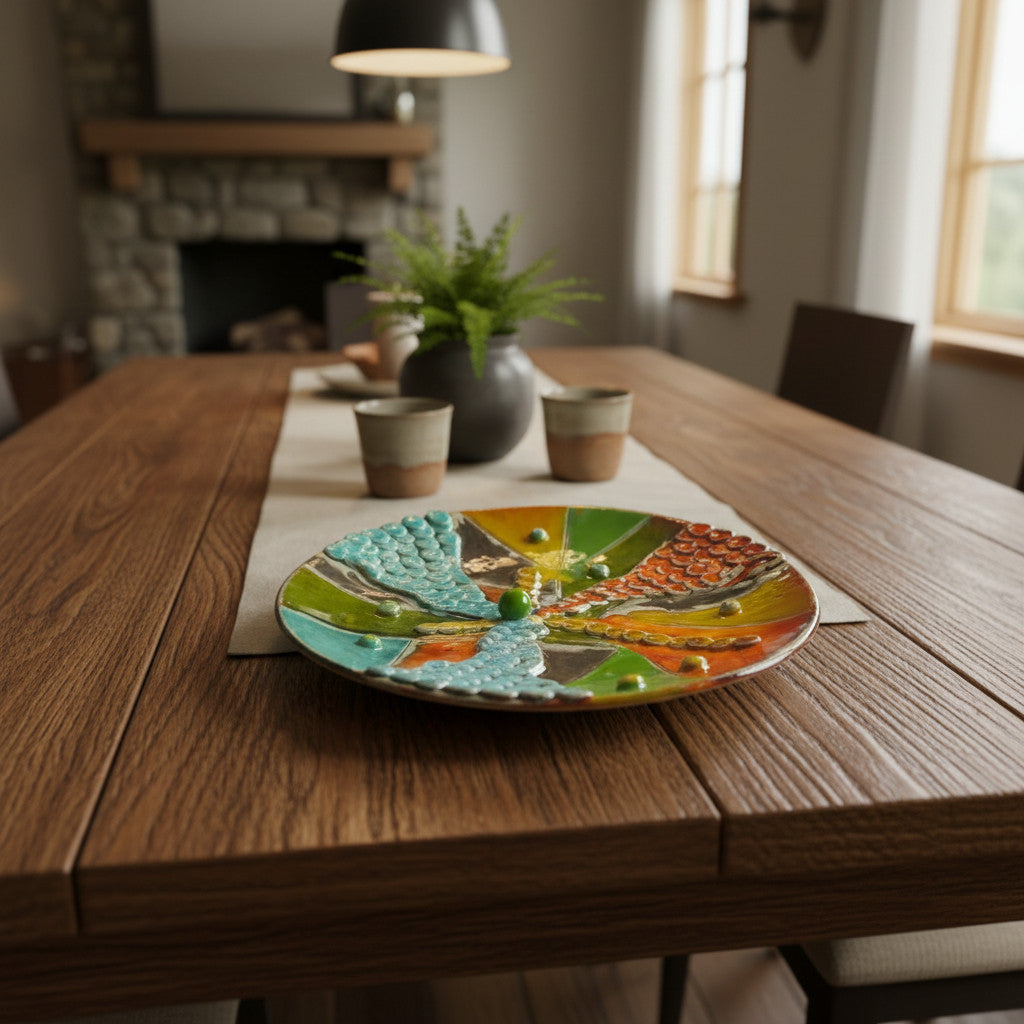 Magis Art Shop ceramic bowl by Janka Blašková featuring autumn-colored segments and decorative spheres on a table.