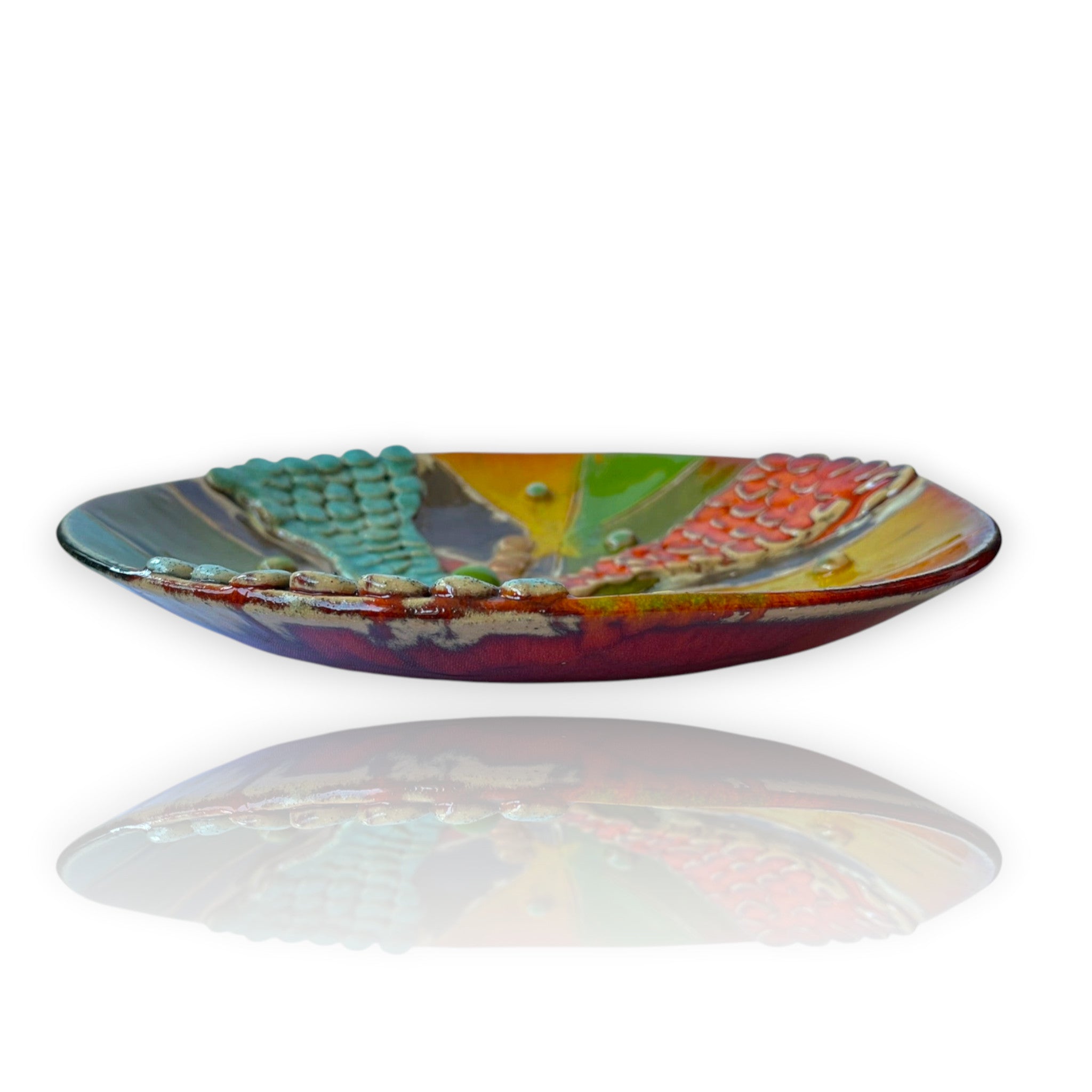 Magis Art Shop ceramic bowl by Janka Blašková in autumn colors with decorative bead accents, 29cm diameter.