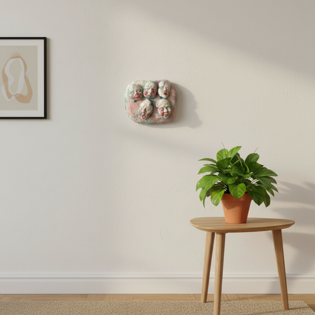 Magis Art Shop clay composition wall sculpture Tváre II by Róbert Szittay featuring multiple expressive faces