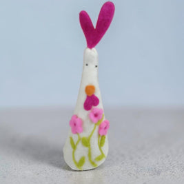 Magis Art Shop felt rooster Easter decoration with pink heart comb and floral embroidery for egg cover