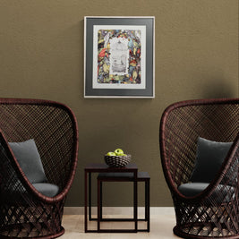Magis Art Shop framed lithograph by Ivan Kováčik featuring colorful parrots around a birdcage in a modern interior.