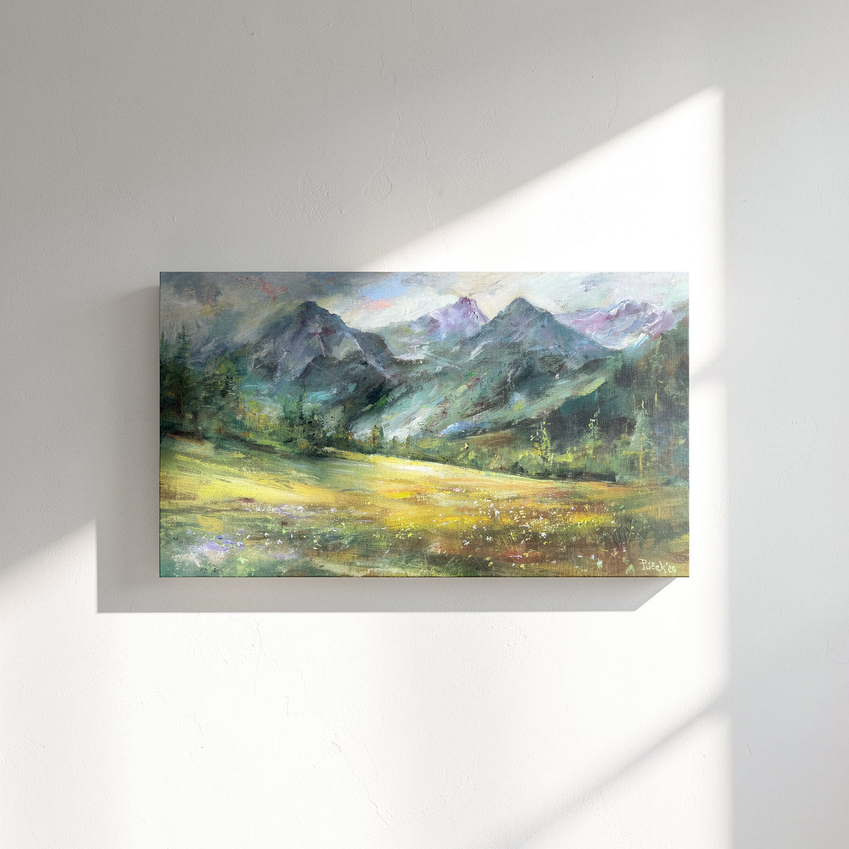 Magis Art Shop original acrylic painting on linen canvas titled Ranný svit by Miloš Púček depicting mountain dawn