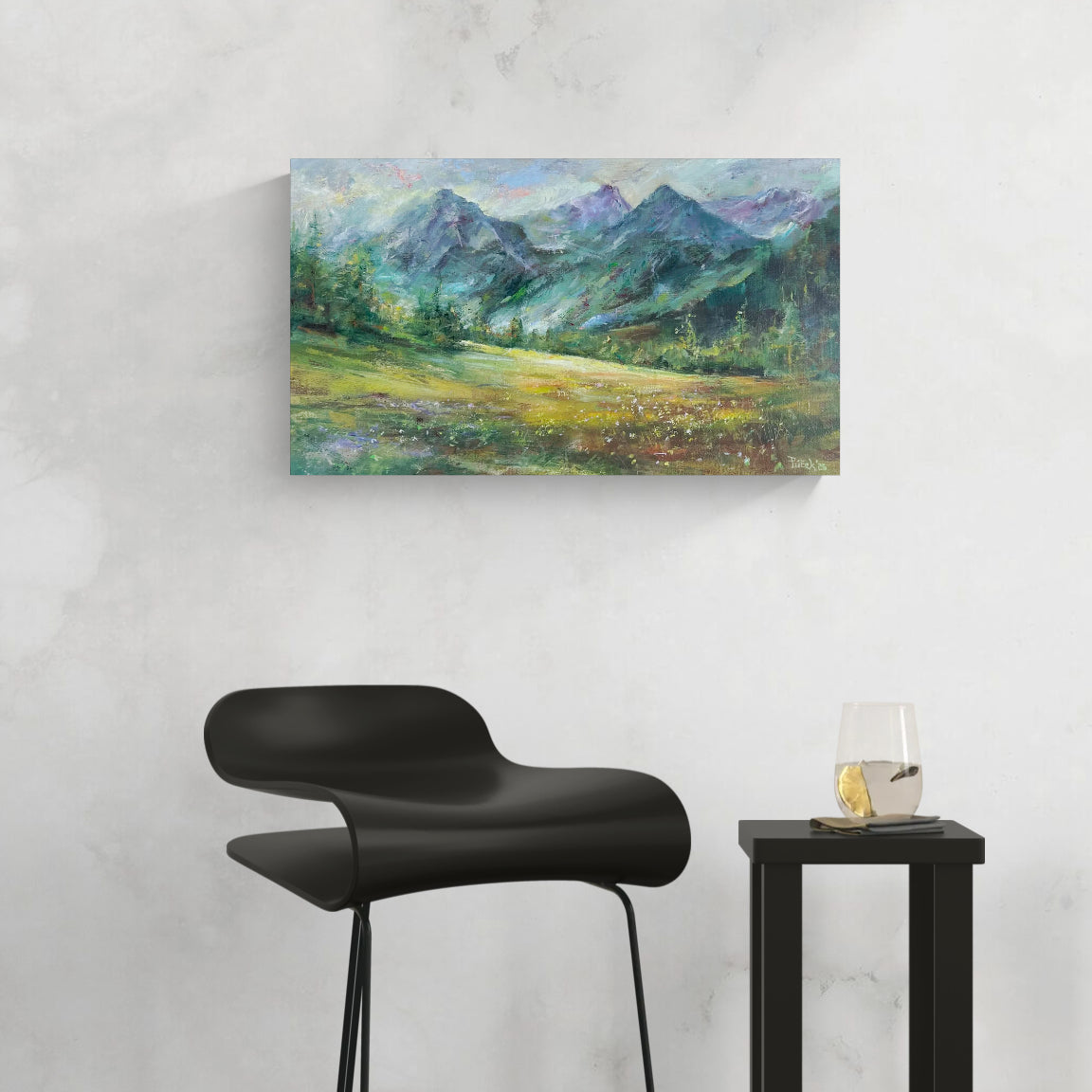 Magis Art Shop original acrylic painting Ranný svit by Miloš Púček featuring a mountain landscape at dawn on canvas