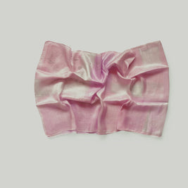 Magis Art Shop hand-painted pink silk scarf by Ria Berec with artistic patterns and a glossy finish.