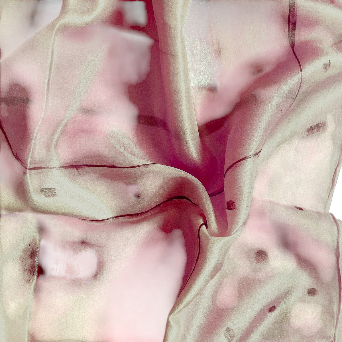 Magis Art Shop hand-painted pink silk scarf with subtle polka dot pattern and artistic abstract design