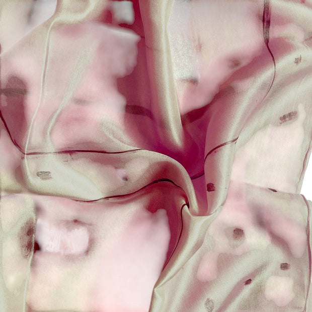 Magis Art Shop hand-painted pink silk scarf with subtle polka dot pattern and artistic abstract design
