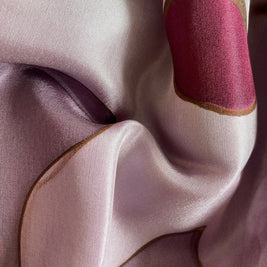 Magis Art Shop hand-painted purple silk scarf with glossy finish and artistic contour details