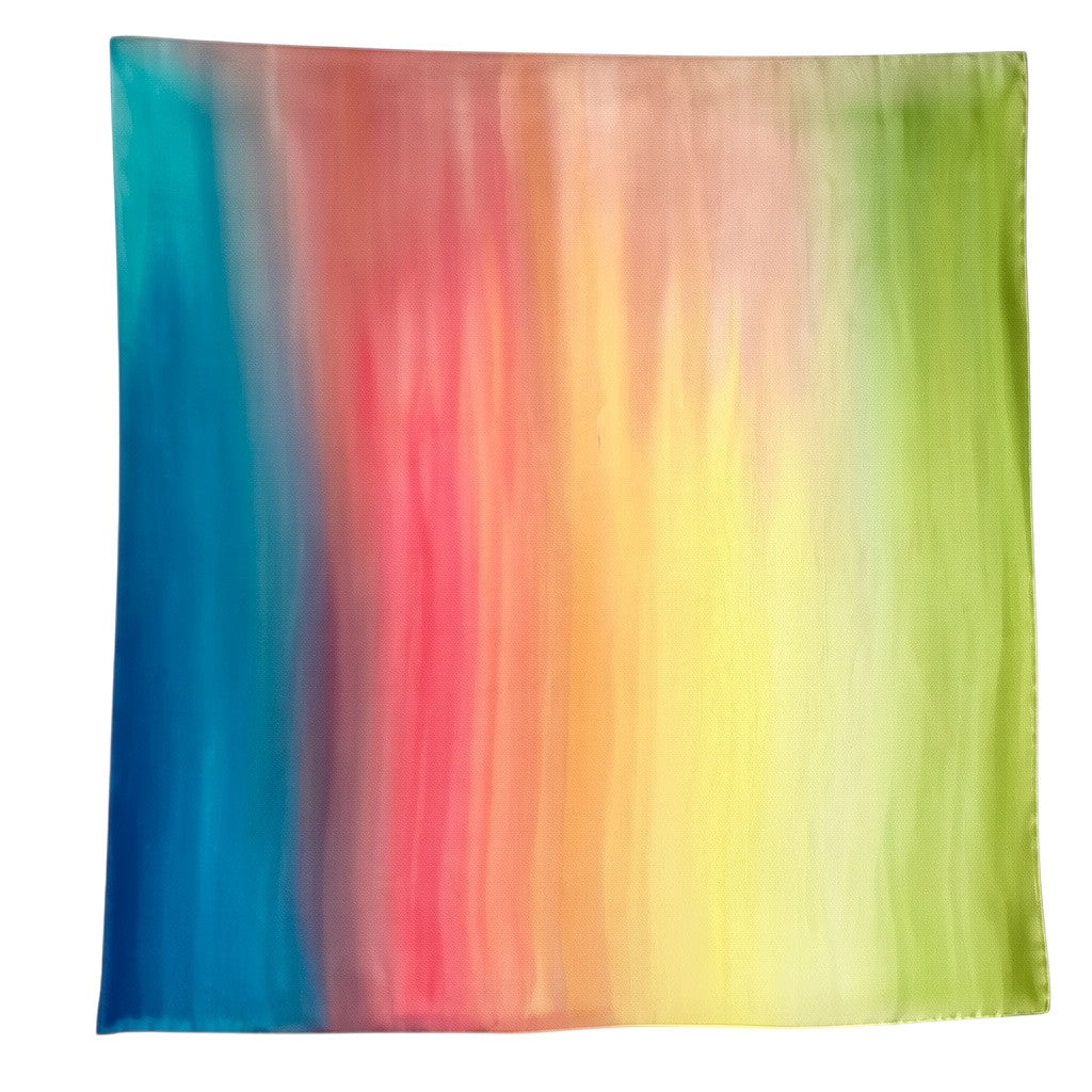 Magis Art Shop square silk scarf by Jana Melichová featuring a vibrant rainbow gradient design