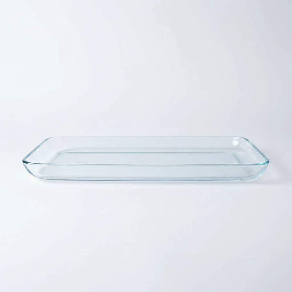 Magis Art Shop rectangular clear glass serving tray for snacks, fruit, or desserts, 35x20 cm