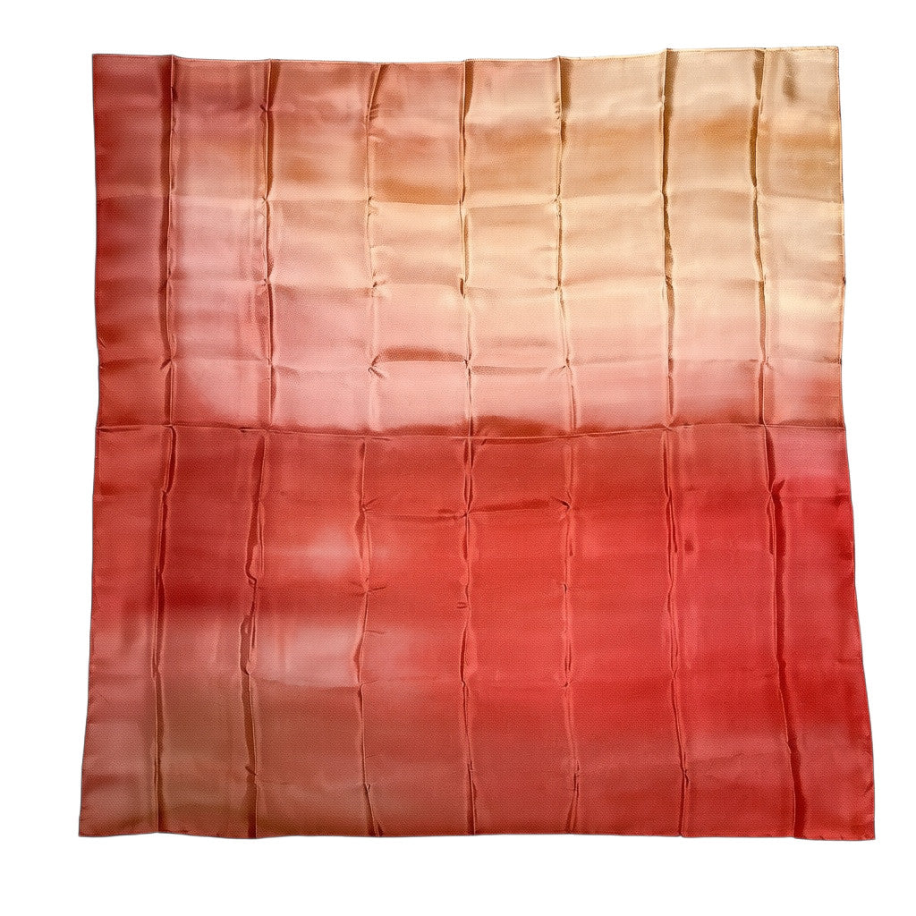 Magis Art Shop square silk scarf in gradient shades of red and beige, 90x90 cm, featuring a soft lustrous finish.