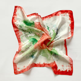 Magis Art Shop Elena Ruta Marchallé square silk scarf with red and green floral watercolor print on white background