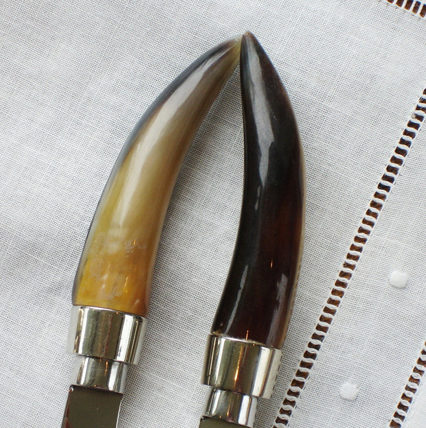 Magis Art Shop butter knife with a curved handle made of natural tortoise bone, showing light and dark variations.