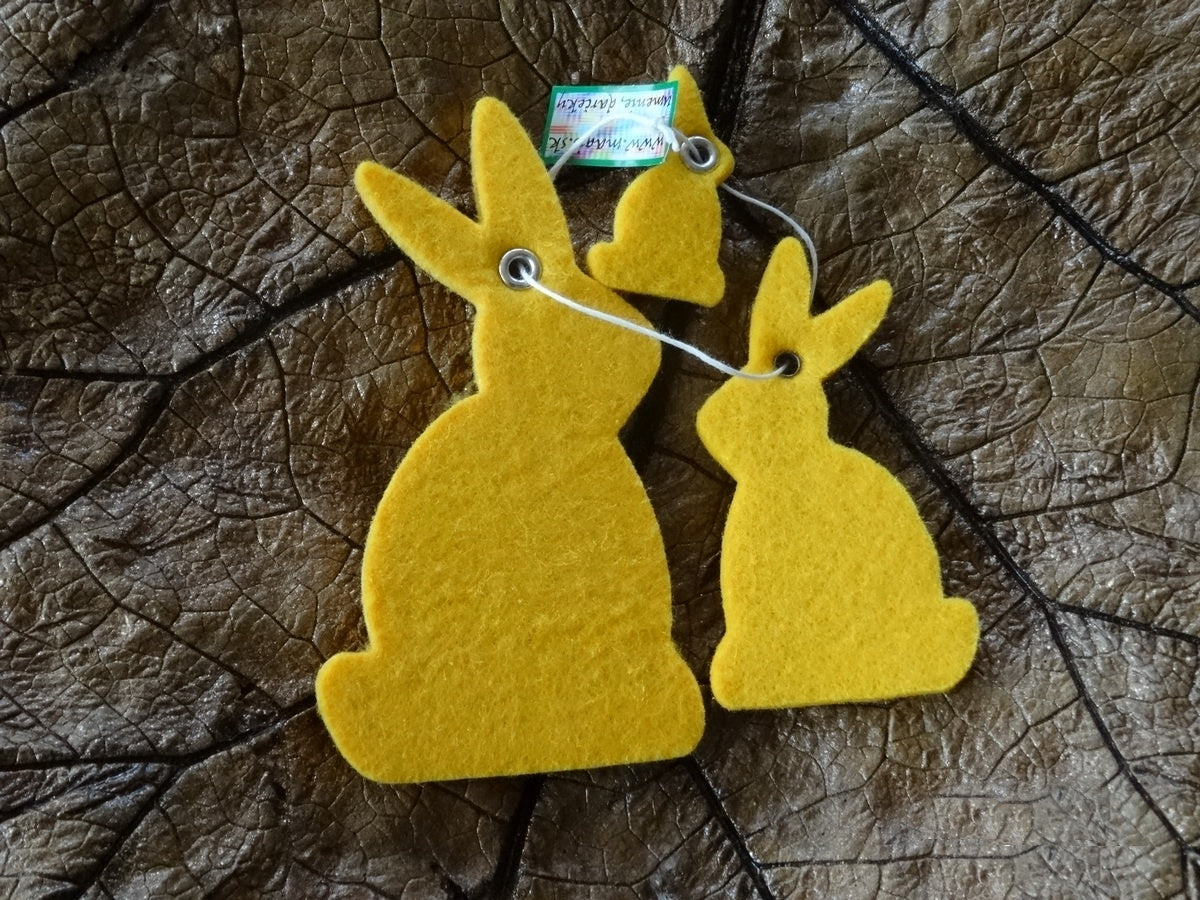 Magis Art Shop yellow felt bunny hanging decorations in three different sizes for Easter