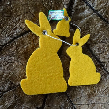 Magis Art Shop yellow felt bunny hanging decorations in three different sizes for Easter