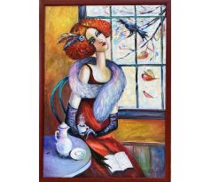 Andrea Gáková, Na kávičke s vranou obraz, retro obraz v kaviarni