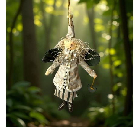 Vianočná dekorácia - Anjelik s hviezdičkovým venčekom okolo krku