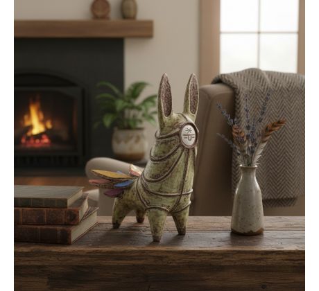 Keramický koník s ohnivým chvostom, zelený