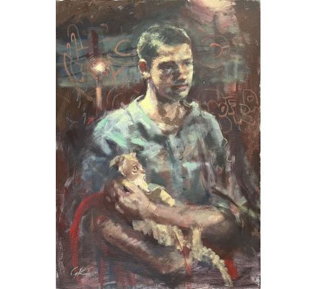 Gabriel Kurák Mládenec s malým kocúrom